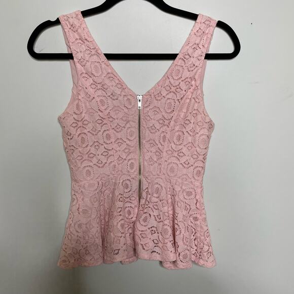 Forever 21 Babydoll Sleeveless Coquette Lace Peplum Blouse Top Ruffle Pink S - Picture 2 of 9
